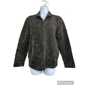 Chicos Travelers Quilted Jacket Sz 0‎ XS Brown Black Full Zip Floral Lightwt